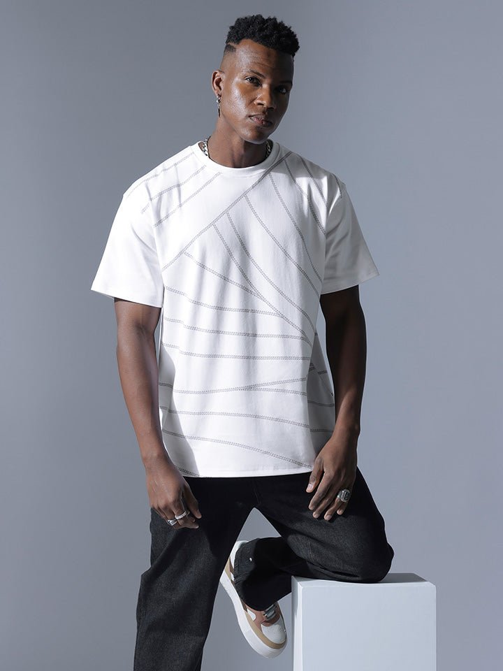 Oversized Printed White tshirt - black & white - Orbit