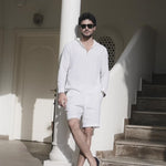 Cocoon White Linen Blend Hooded Zipper Shirt