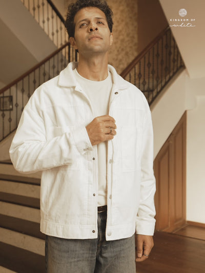 Pinnacle White Woven Cotton Corduroy Jacket