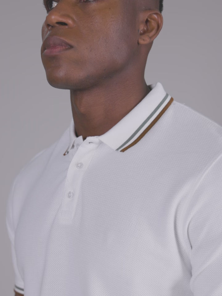 White Knitted Cotton Polo T-Shirt - Stallion 