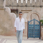 Linen white Shirt with double pocket & full sleeve - cliffside