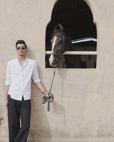 Caravan - Rana's White Cotton Twill Contrast Button Shirt