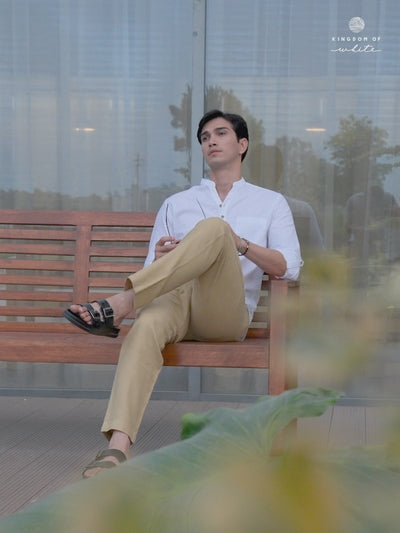 Vedic White Cotton Mandarin Collar Shirt or kurta
