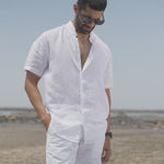 Relajarse White Linen Mandarin Shirt - half sleeve
