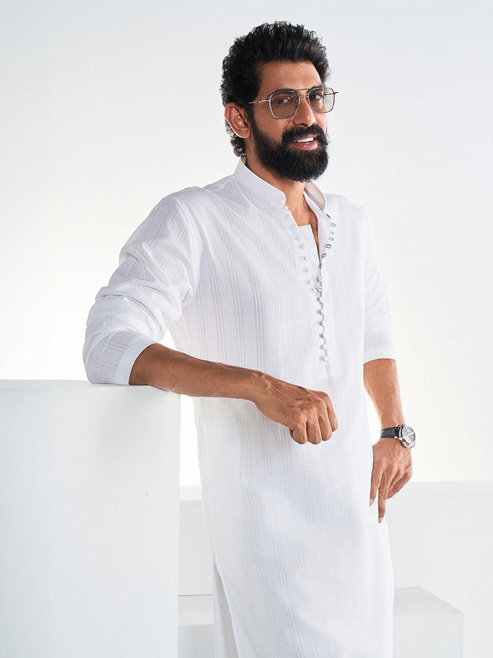 Mandarin Collar Dobby Kurta - Sattva