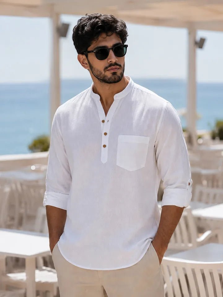 Vedic White Cotton Mandarin Collar Shirt or kurta