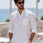 Vedic White Cotton Mandarin Collar Shirt or kurta