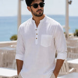 Vedic White Cotton Mandarin Collar Shirt or kurta