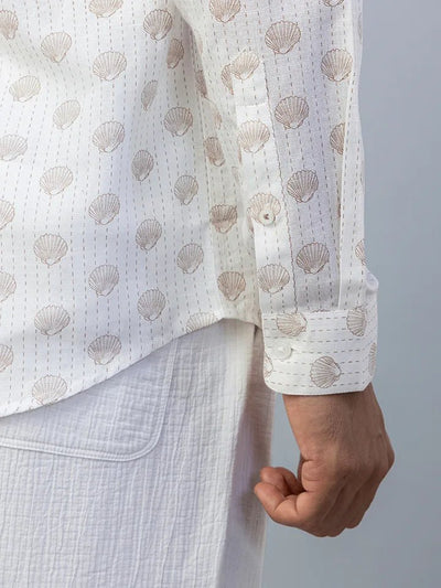 Coastline White Cotton Linen Shirt hand cut & button 