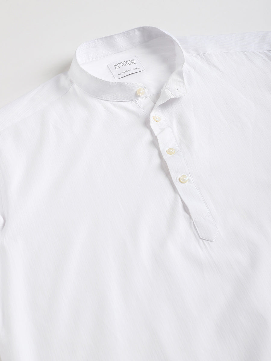 Centre Placket Premium Dobby White Kurta - Campus