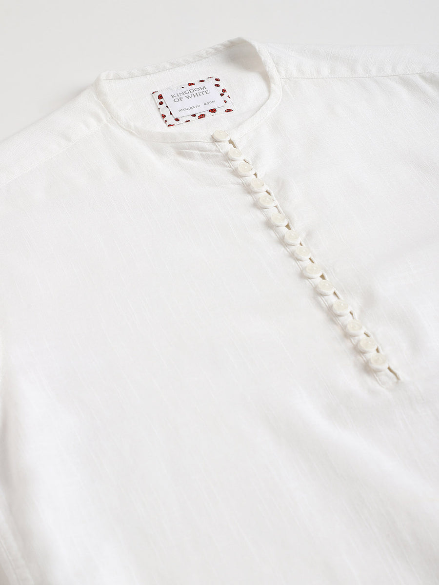 Loop Detail Pure Cotton White Kurta - Arc