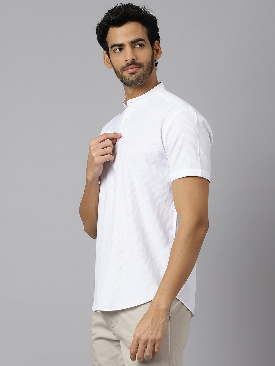 Centre Placket Premium Dobby White Kurta - Campus