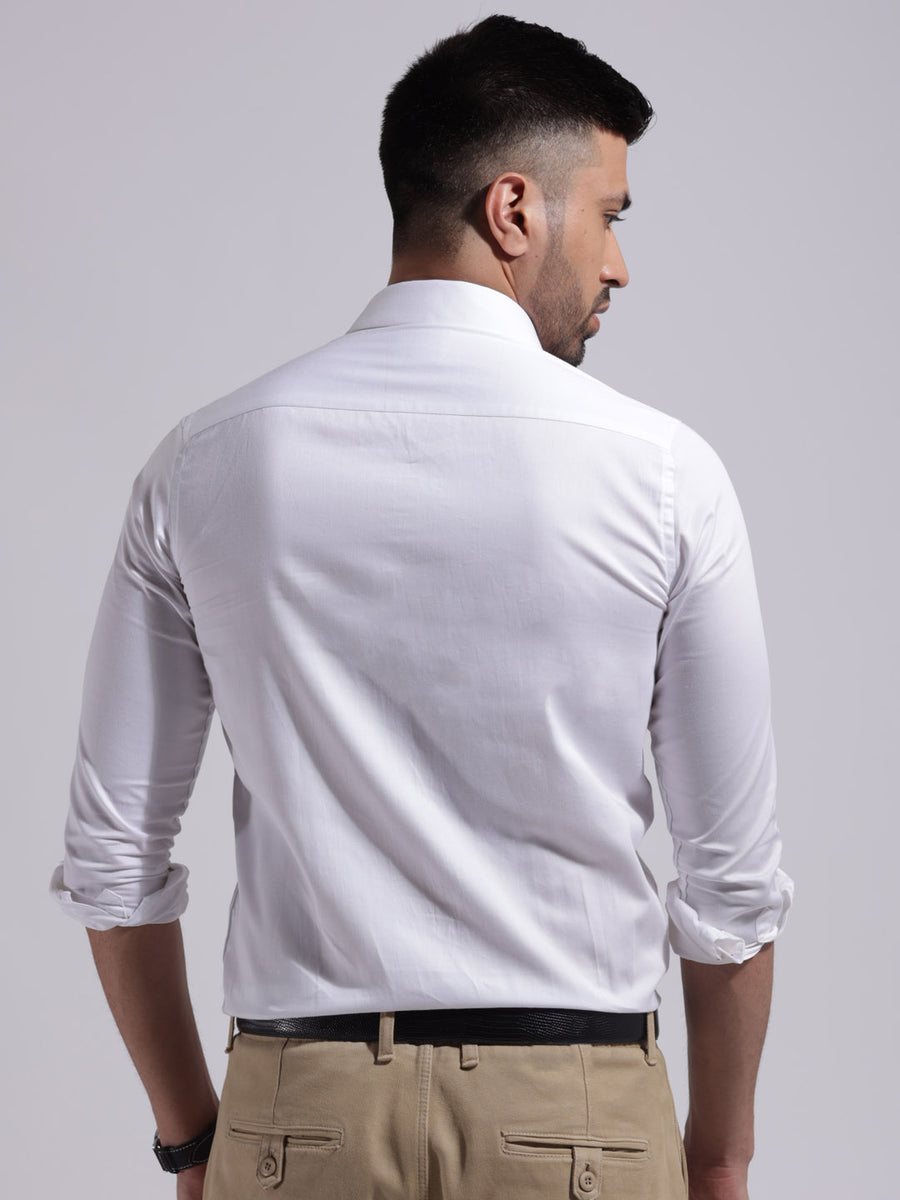 Contrast Bartack Premium Satin White Shirt - Piaro