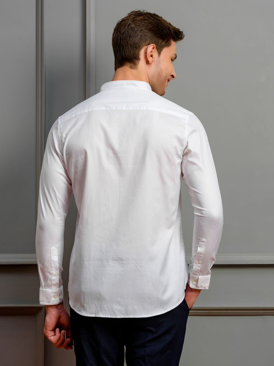 Double Cuff Jaquard Cotton White Shirt - Sabbatum