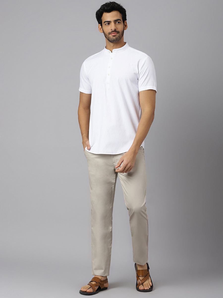 Centre Placket Premium Dobby White Kurta - Campus