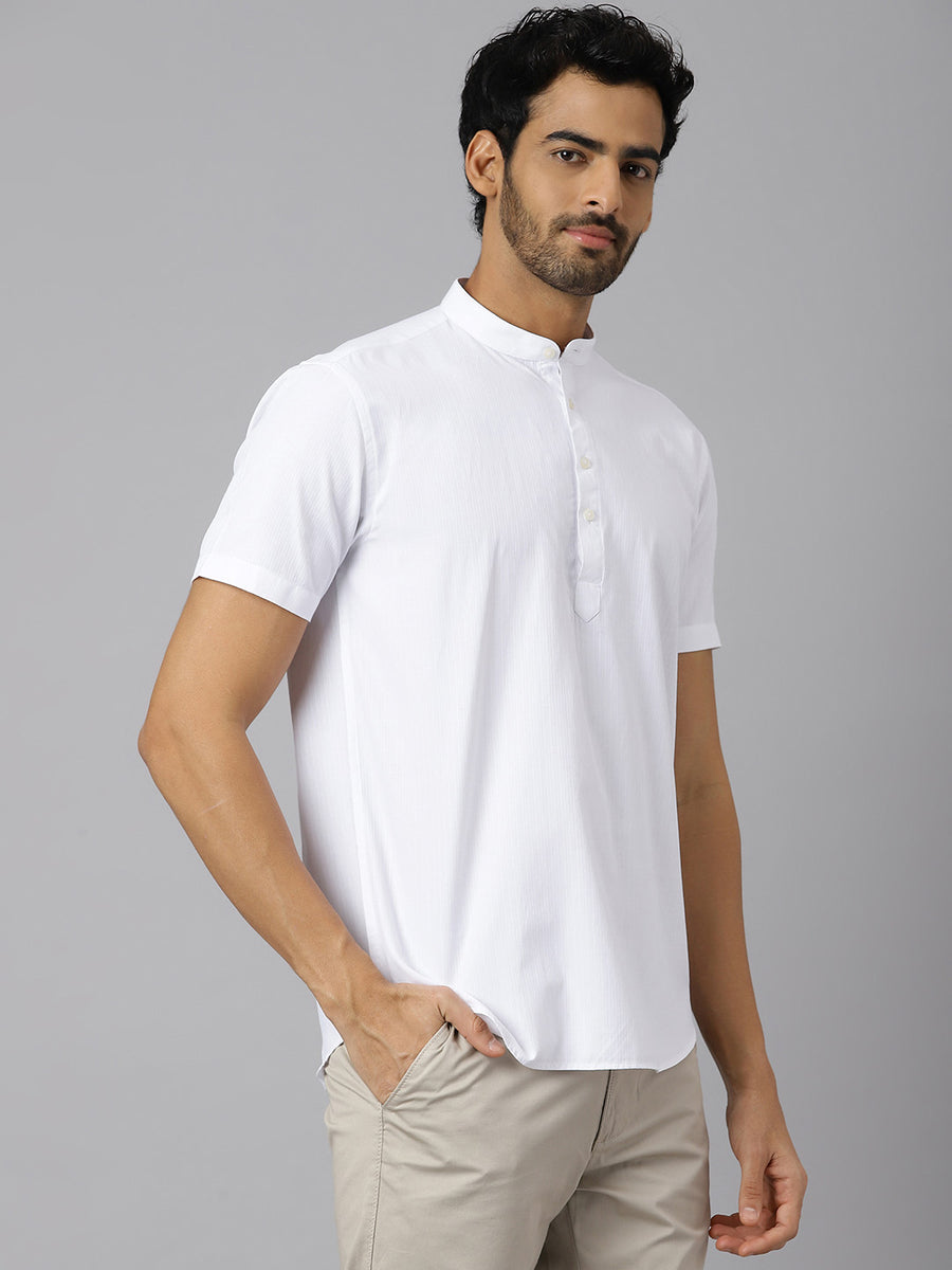 Centre Placket Premium Dobby White Kurta - Campus