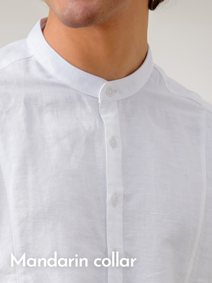 Panel Detail Cotton Linen White Kurta - Halfway